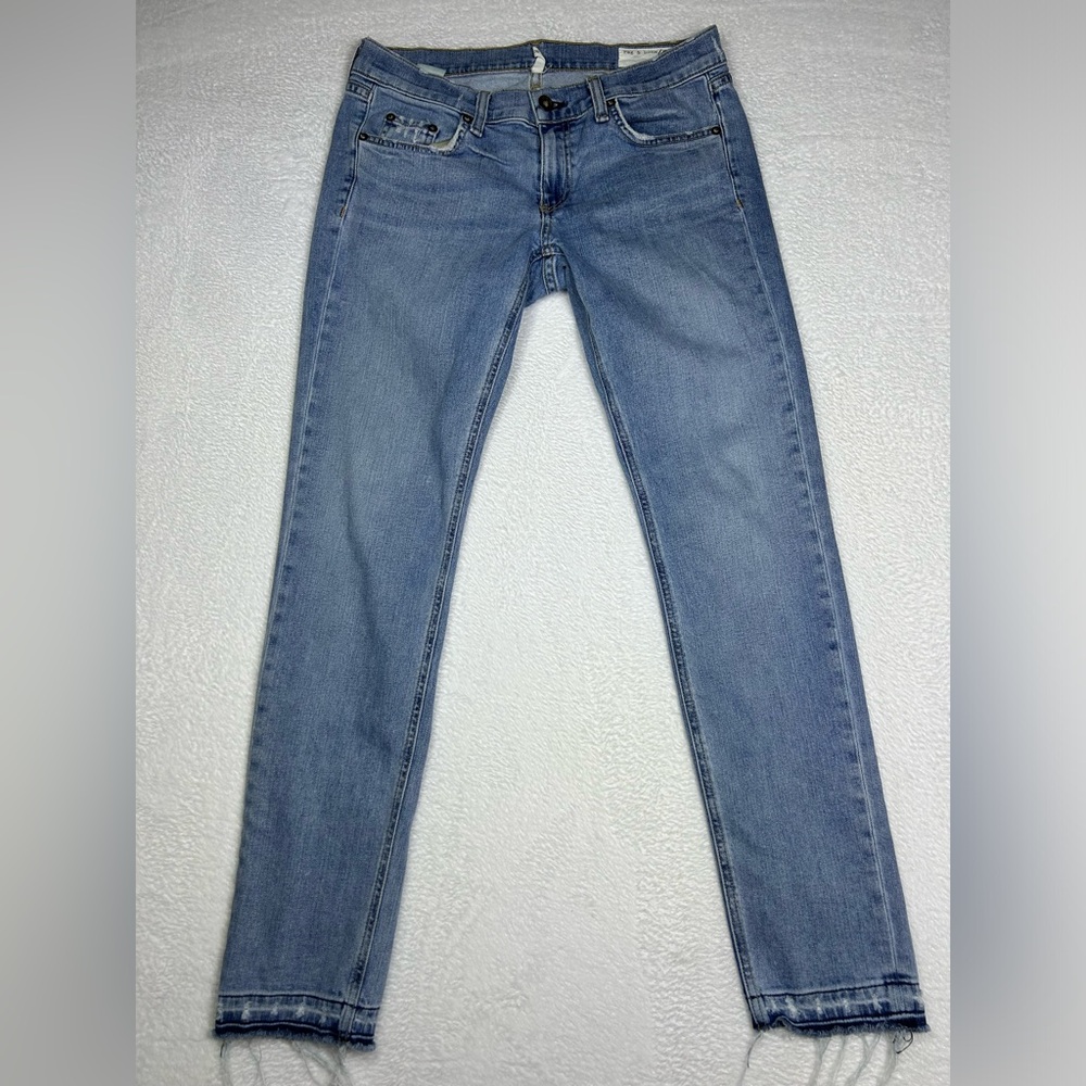 rag & bone/jean 27 Dre Denim Blue Jeans Med Wash Distressed Frayed Hem W31 L38.5